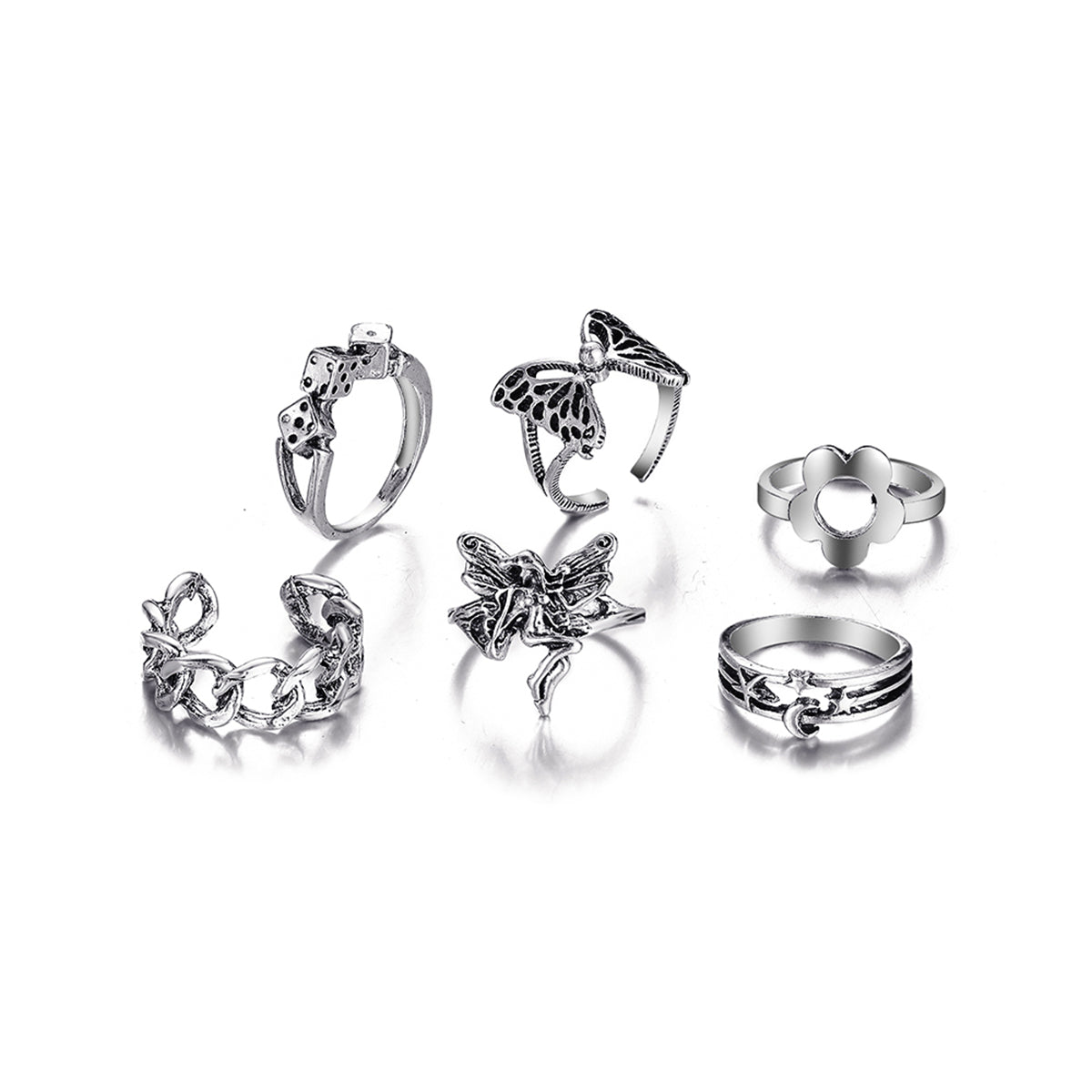 Silver-Plated Butterfly and Fairy Ring Set, jewelry gift sets for women, dainty minimalist design, styled look