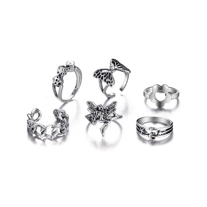 Silver-Plated Butterfly and Fairy Ring Set, jewelry gift sets for women, dainty minimalist design, styled look