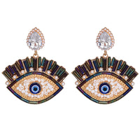 Black Cubic Zirconia & Imitation Pearl Evil Eye Drop Earrings