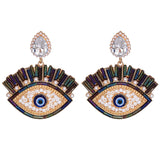 Black Cubic Zirconia & Imitation Pearl Evil Eye Drop Earrings