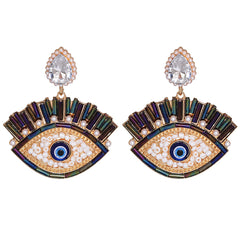 Black Cubic Zirconia & Pearl 18K Gold-Plated Evil Eye Drop Earrings