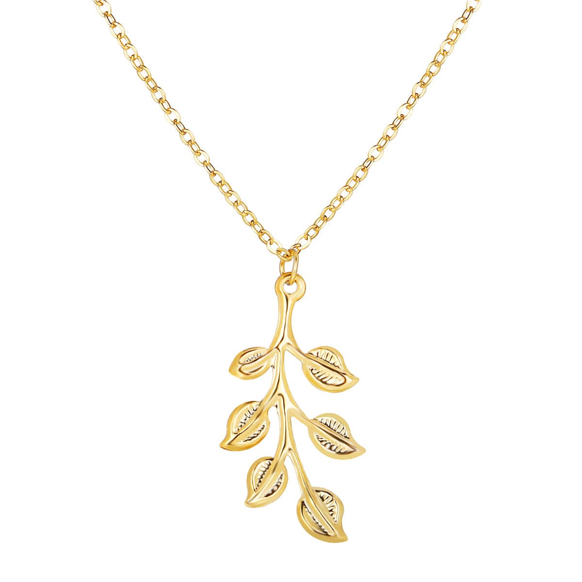 18K Gold-Plated Leaf Pendant Necklace, gold pendant necklace for women, elegant gift for her, side view