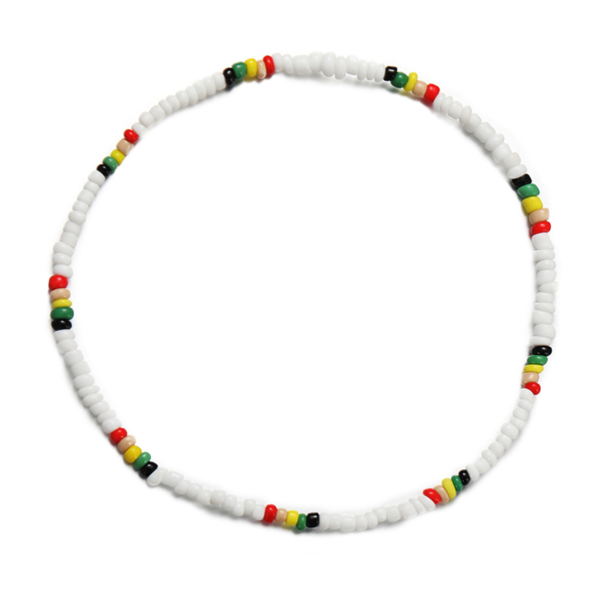 White and Multicolor Teal Howlite Stretch Necklace, pendant necklace for women, botanical inspired, front view