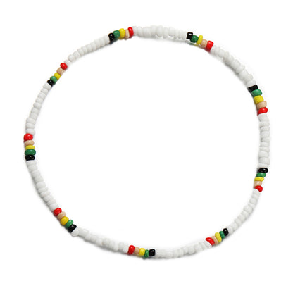 White and Multicolor Teal Howlite Stretch Necklace, pendant necklace for women, botanical inspired, front view