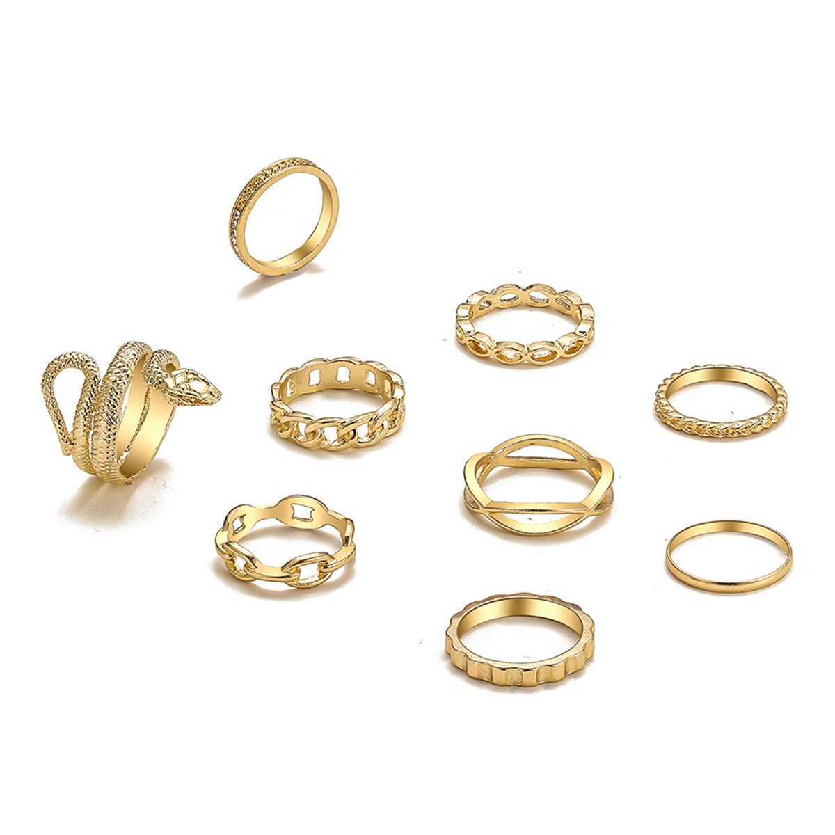 Cubic Zirconia and 18K Gold-Plated Snake Chain Ring Set, jewelry gift sets for women, vintage-inspired design, side view