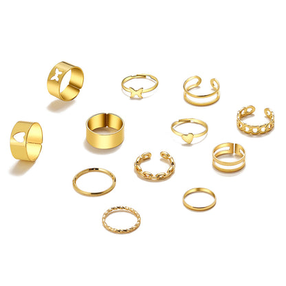 18K Gold-Plated Heart Ring Set, jewelry gift sets for women, botanical inspired, side view