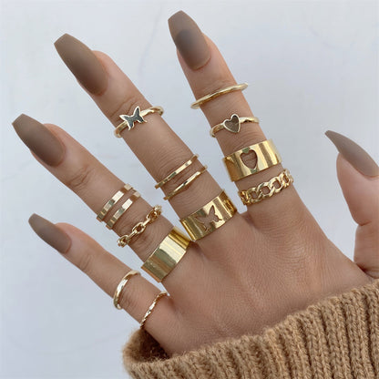 18K Gold-Plated Heart Ring Set, jewelry gift sets for women, botanical inspired, front view