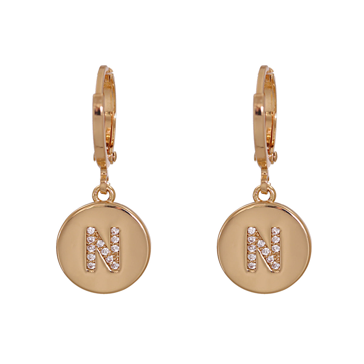 Cubic Zirconia & 18K Gold-Plated Letter N Cut Drop Earrings