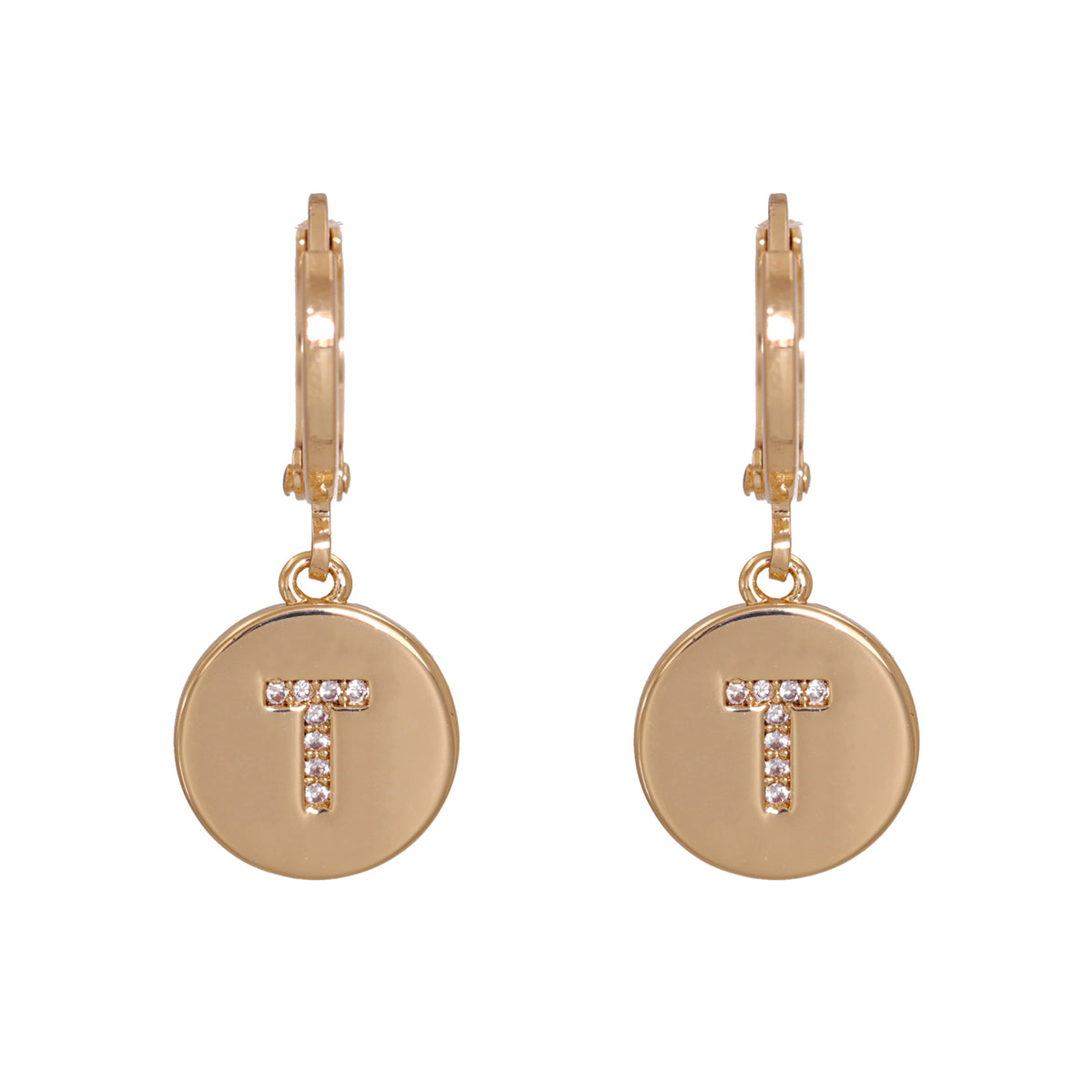 Cubic Zirconia & 18K Gold-Plated Letter T Cut Drop Earrings