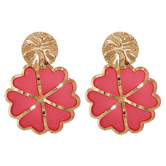 Red Enamel & 18K Gold-Plated Heart Flower Drop Earrings