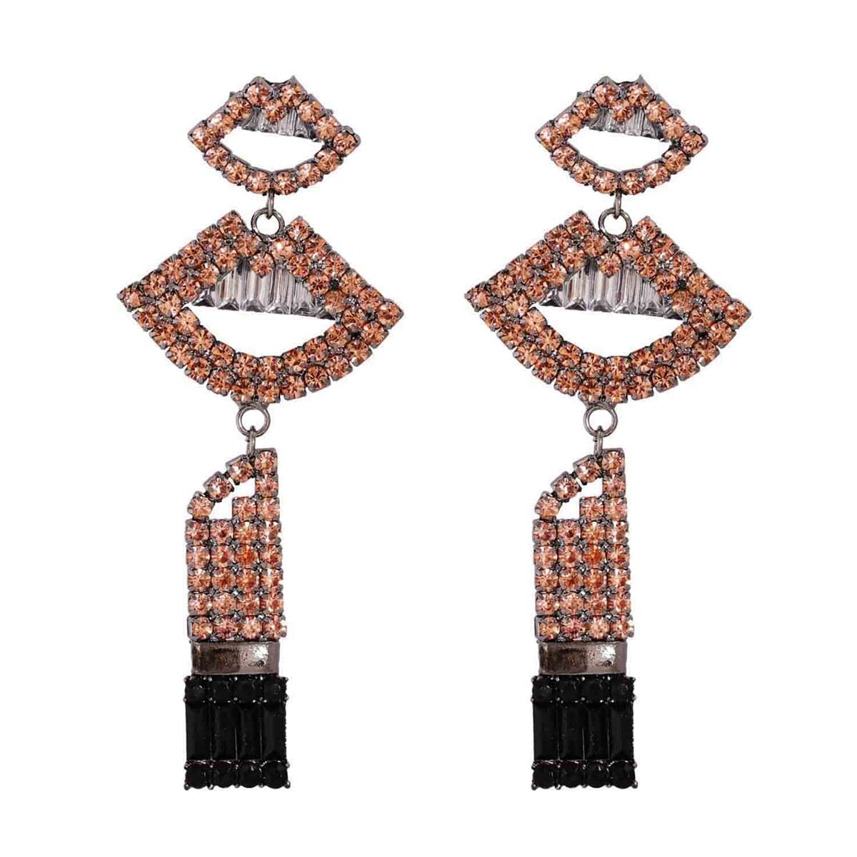 Pink Cubic Zirconia & Crystal Lips Drop Earrings