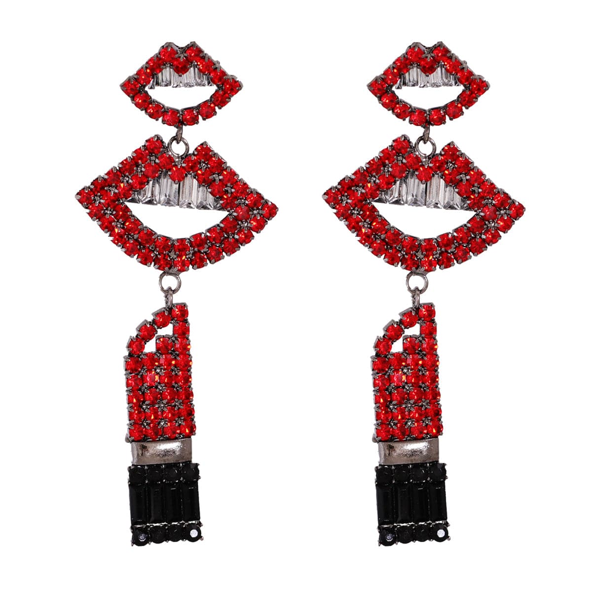 Red Cubic Zirconia & Crystal Lips Drop Earrings