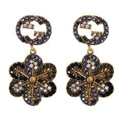 Black Multicolor Cubic Zirconia & 18K Gold-Plated Flower Drop Earrings