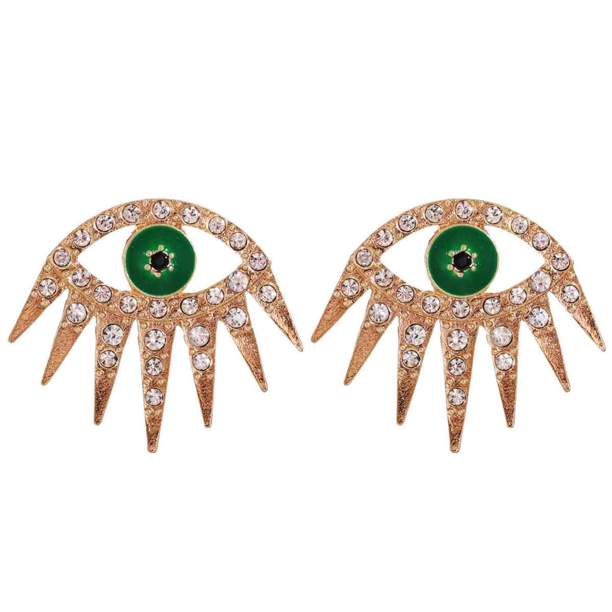 Cubic Zirconia & Green Enamel Eye Stud Earrings