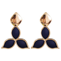 Blue Oil Drip & Goldtone Flower Drop Earrings