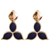 Blue Oil Drip & Goldtone Flower Drop Earrings
