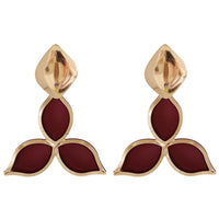 Red Oil Drip & Goldtone Flower Drop Earrings