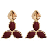 Red Oil Drip & Goldtone Flower Drop Earrings