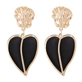 Black Oil Drip & Goldtone Heart Drop Earrings