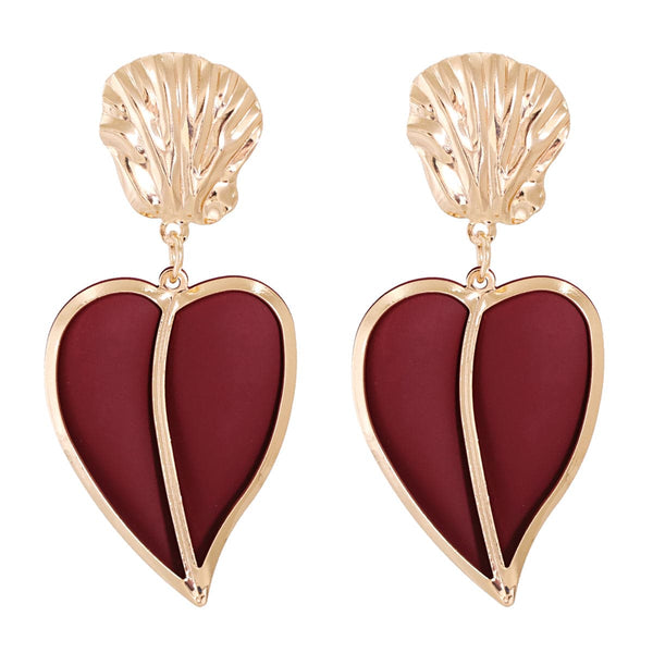 Red Enamel & 18K Gold-Plated Heart Drop Earrings