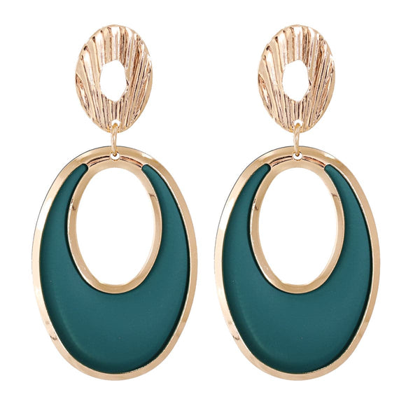 Green Enamel & 18K Gold-Plated Open Oval Drop Earrings