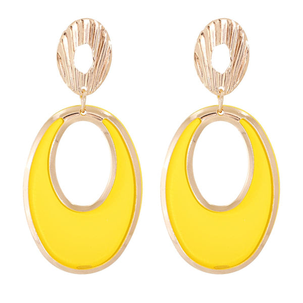 Yellow Enamel & 18K Gold-Plated Open Oval Drop Earrings