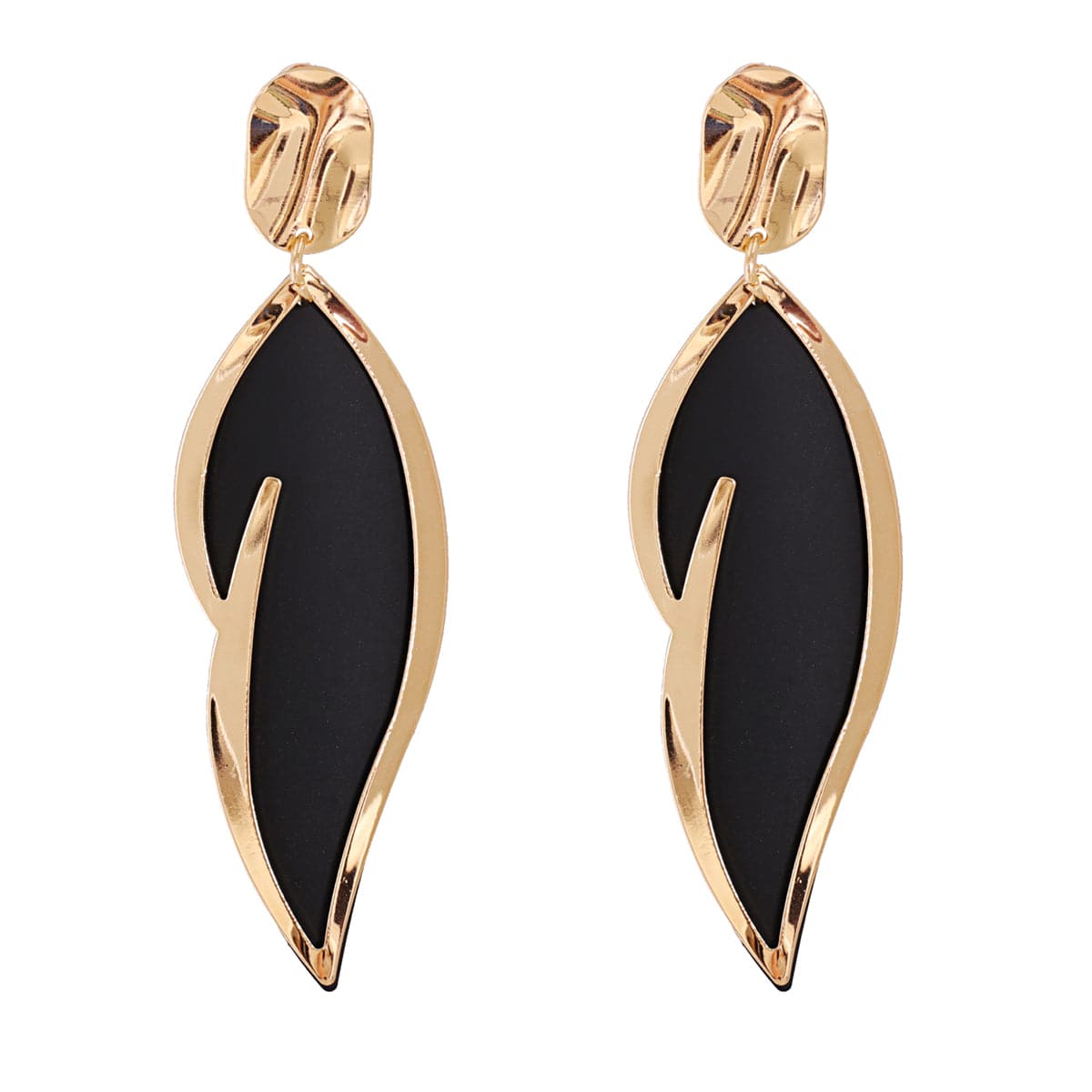 Black Enamel & 18K Gold-Plated Leaf Drop Earrings