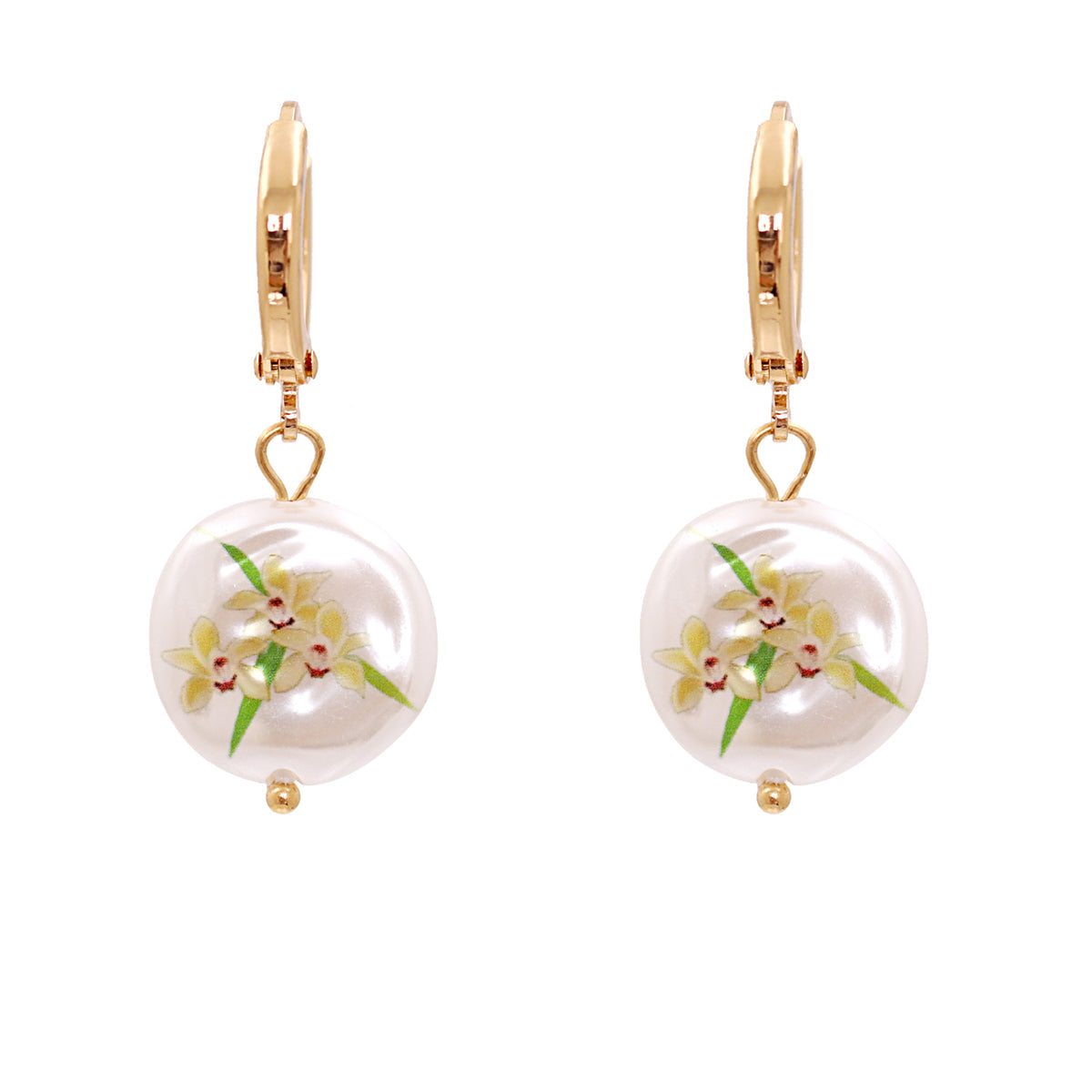 Orchid Floral Pearl & 18K Gold-Plated Drop Earrings