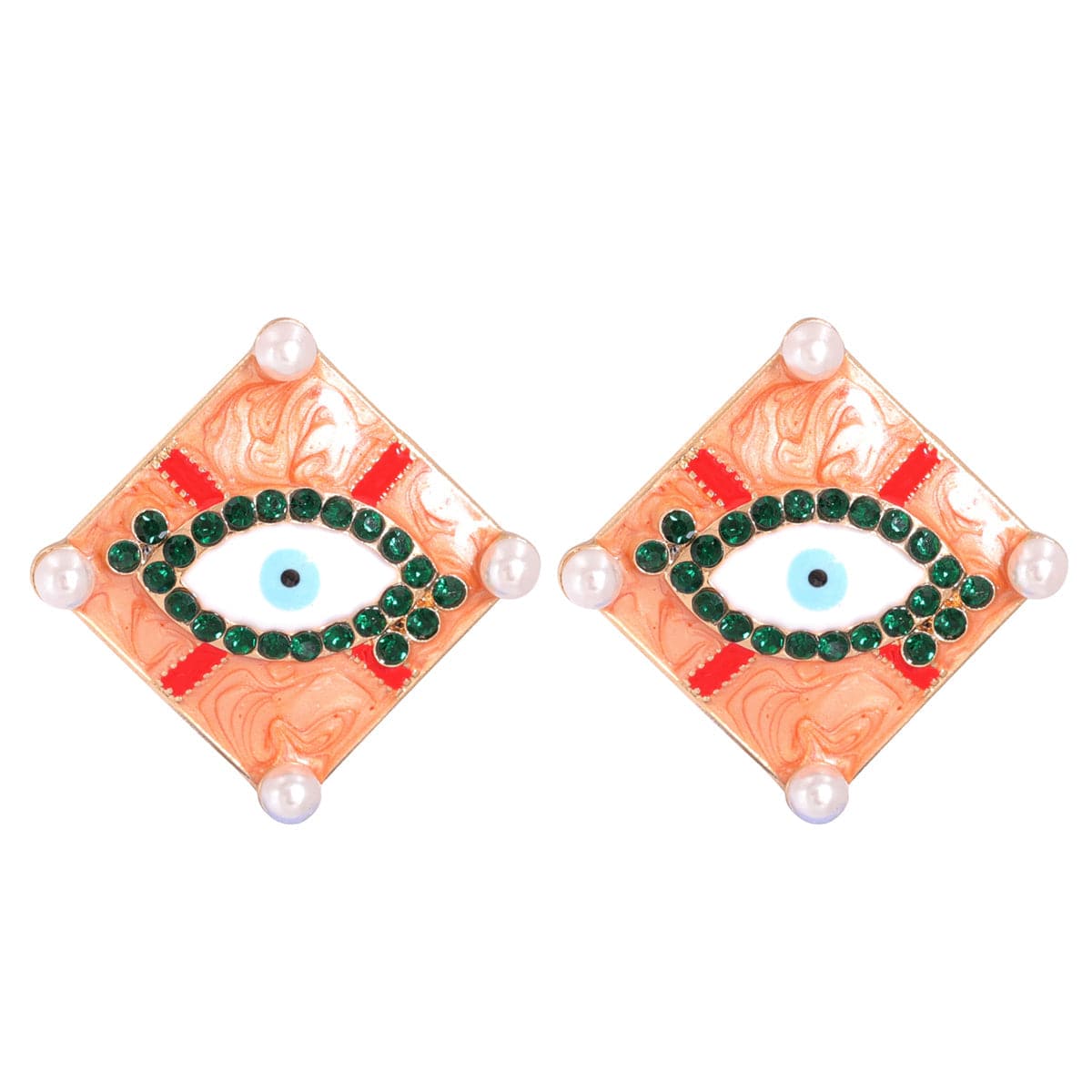 Green Cubic Zirconia & Pearl Eye Stud Earrings