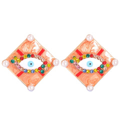 Red Multicolor Cubic Zirconia & Pearl Eye Stud Earrings