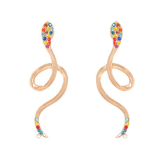 Red Multicolor Cubic Zirconia & 18K Gold-Plated Snake Drop Earrings
