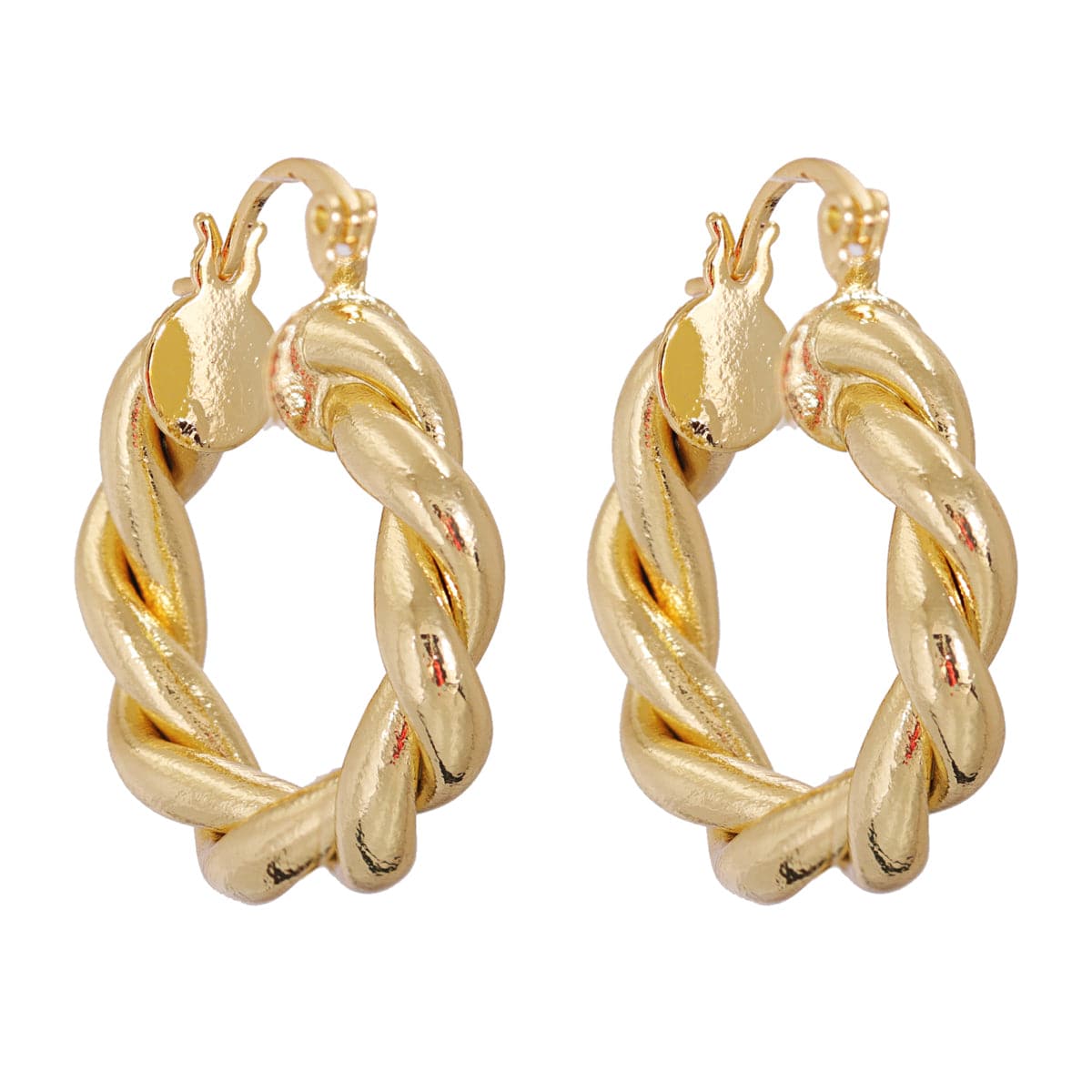 18K Gold-Plated Twisted Hoop Earrings, gold drop earrings for women, everyday style, front view