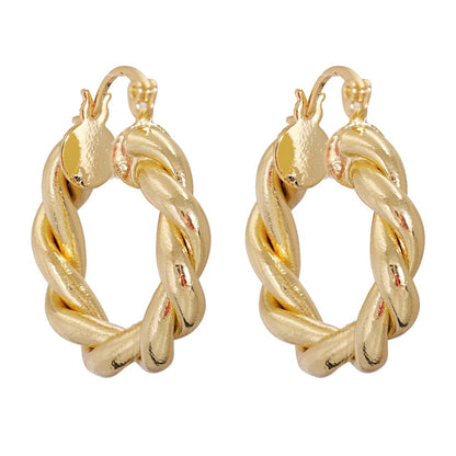 18K Gold-Plated Twisted Hoop Earrings, gold drop earrings for women, everyday style, front view