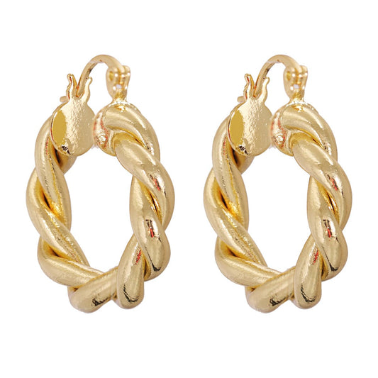 18K Gold-Plated Twisted Hoop Earrings, gold drop earrings for women, everyday style, front view