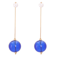 Blue Glass & Pearl 18K Gold-Plated Dangle Earrings
