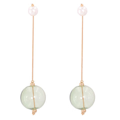 Green Glass & Pearl 18K Gold-Plated Drop Earrings