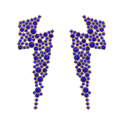 Blue Cubic Zirconia and 18K Gold-Plated Lightning Stud Earrings, gold stud earrings for women, side view