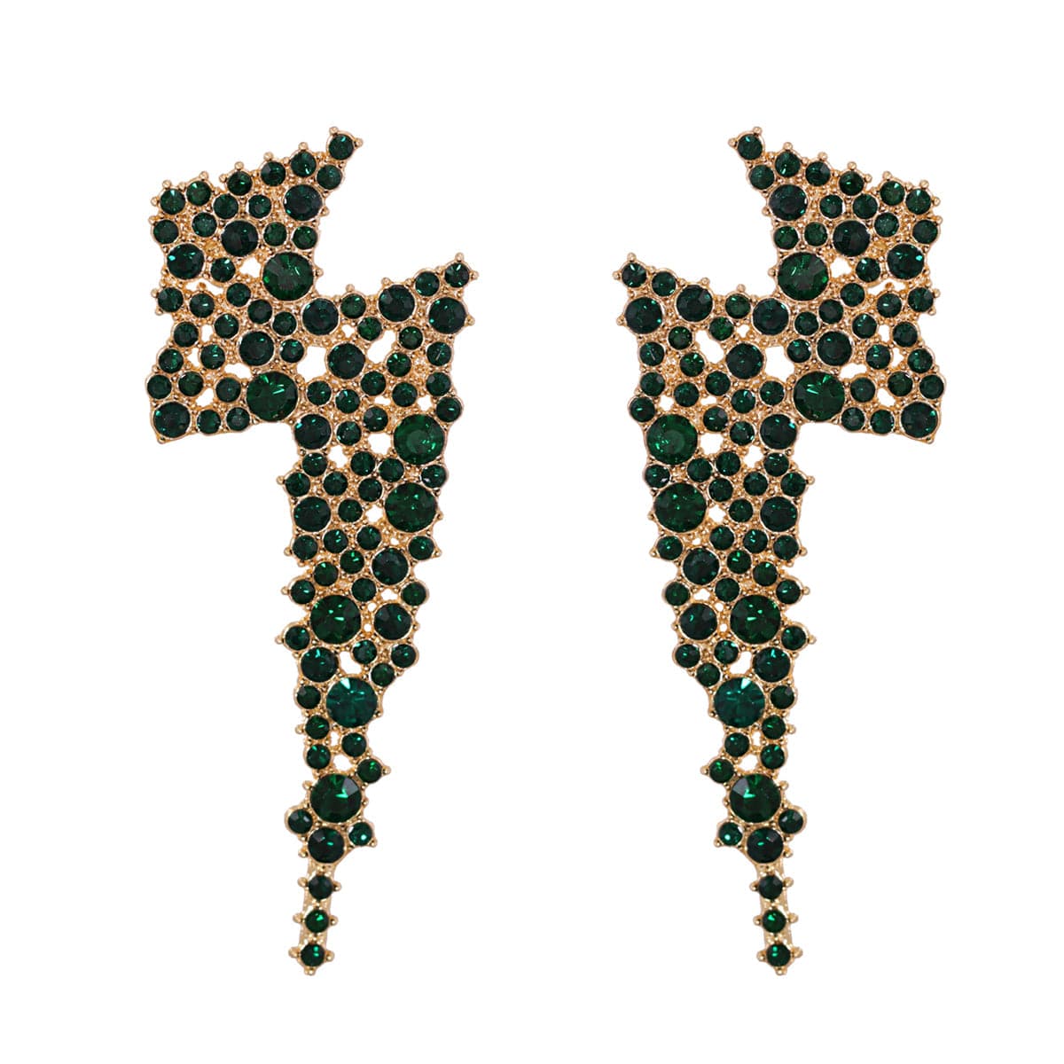 Green Cubic Zirconia & 18K Gold-Plated Lightning Stud Earrings
