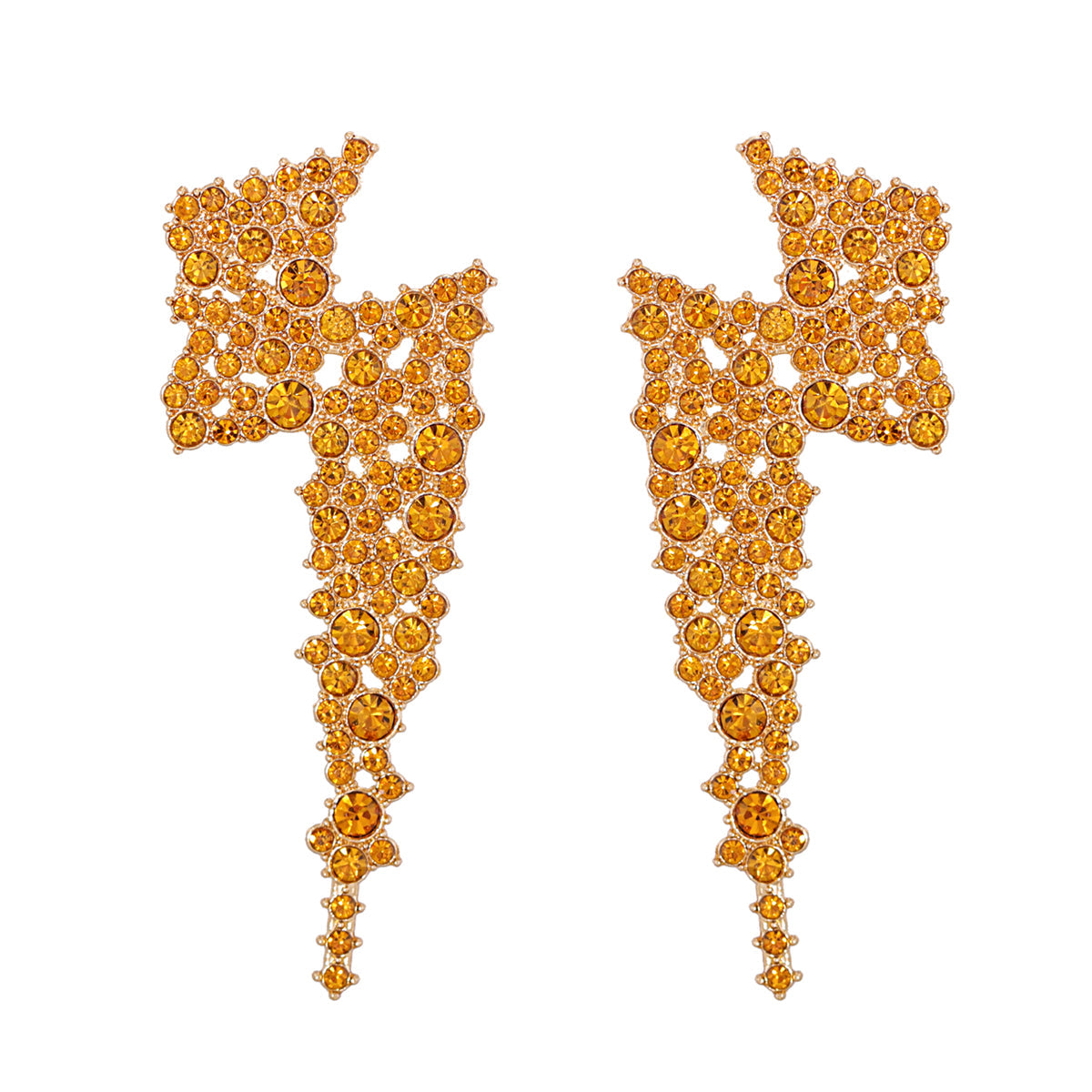 Orange Cubic Zirconia & 18K Gold-Plated Lightning Stud Earrings