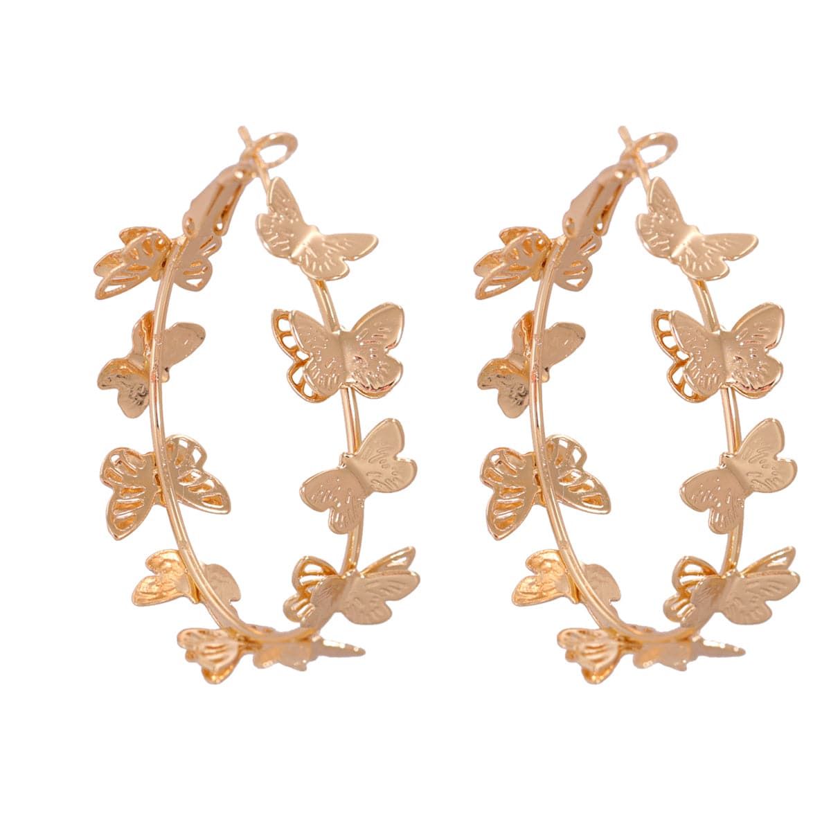 18K Gold-Plated Butterfly Hoop Earrings, vintage-inspired design, front view