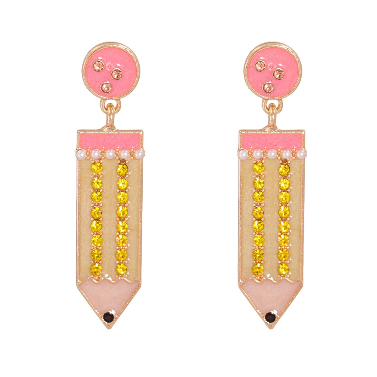 Cubic Zirconia & Pearl Enamel 18K Gold-Plated Pencil Drop Earrings