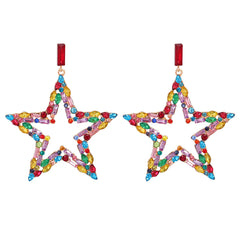 Red Multicolor Cubic Zirconia & 18K Gold-Plated Open Star Drop Earrings