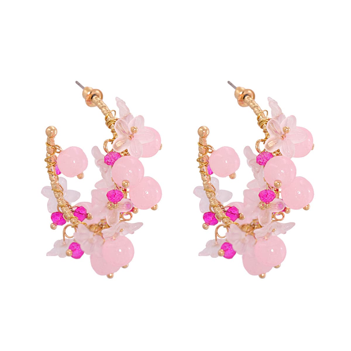 Pink Acrylic & 18K Gold-Plated Pink Flower Hoop Earrings