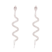 Cubic Zirconia & Silvertone Snake Drop Earrings