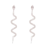 Cubic Zirconia & Silvertone Snake Drop Earrings