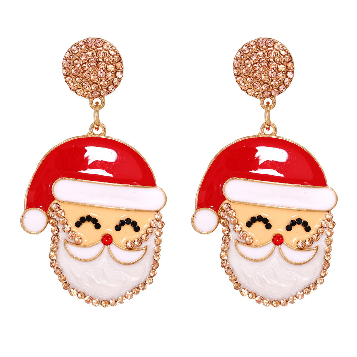 Red Cubic Zirconia Santa Face Drop Earrings, drop earrings for women, elegant gift for her, side view