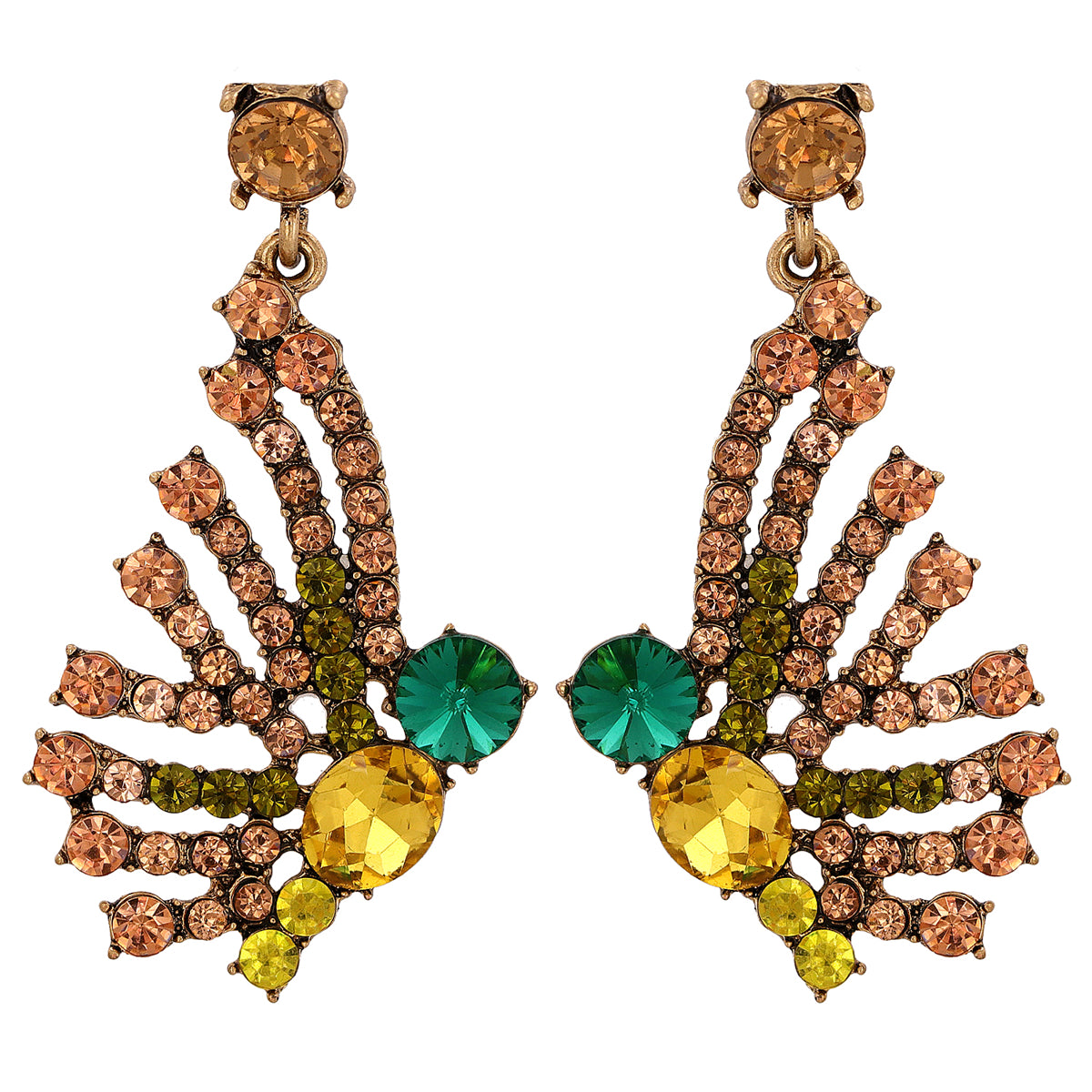 Cubic Zirconia and Yellow Crystal 18K Gold-Plated Butterfly Drop Earrings, gold drop earrings for women, front view