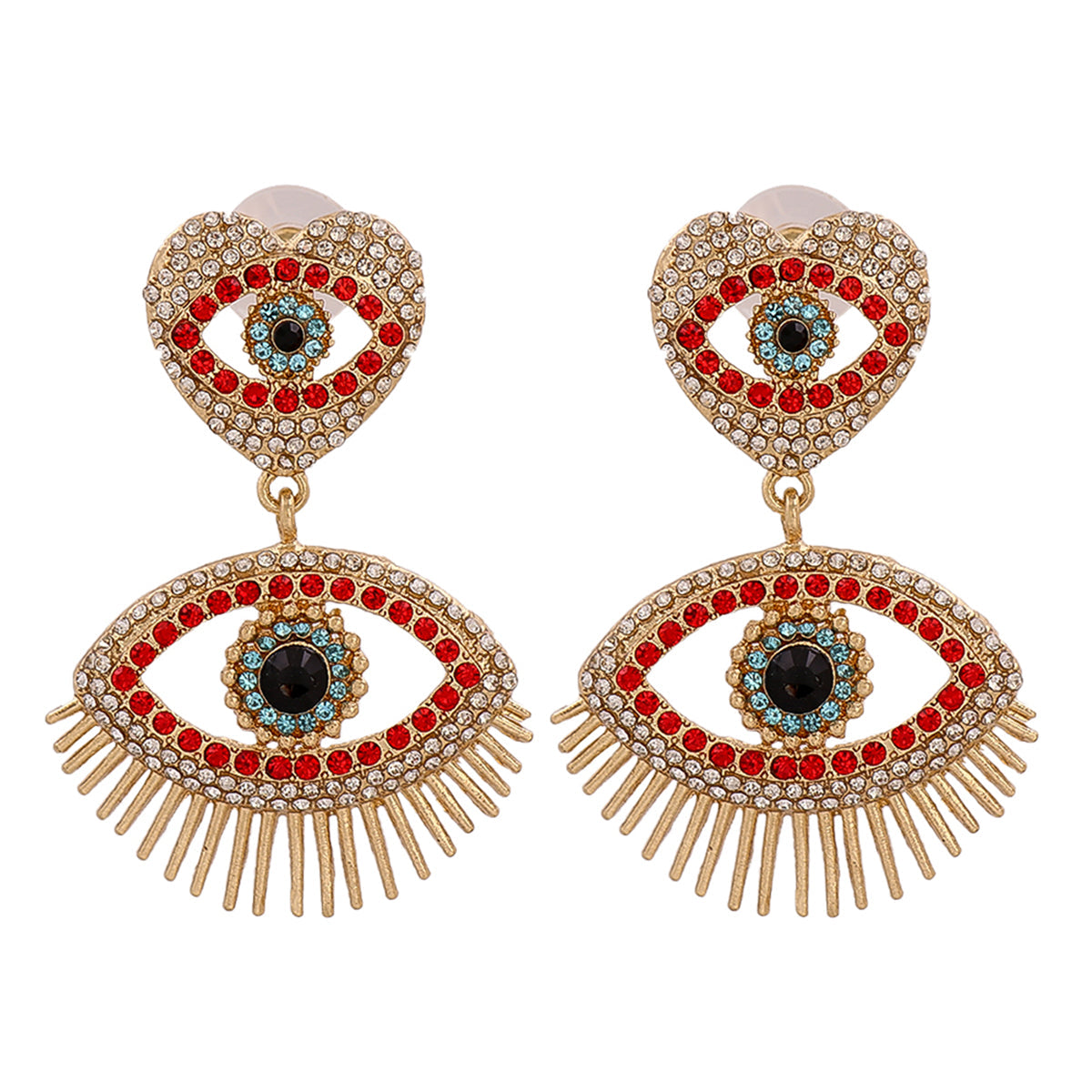 Red Cubic Zirconia & 18K Gold-Plated Evil Eye Drop Earrings