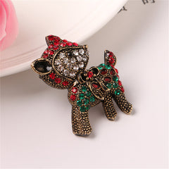 Red Cubic Zirconia & 18K Gold-Plated Reindeer Brooch