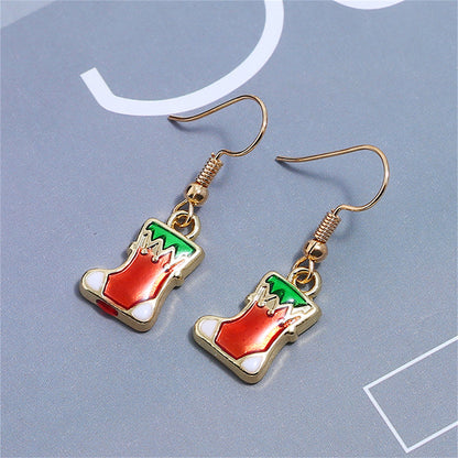 Red Enamel and 18K Gold-Plated Stocking Pendant Necklace and Drop Earrings, gold drop earrings for women, lifestyle look